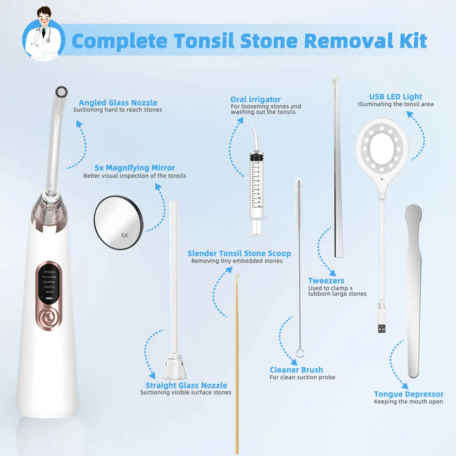 2024 New Electronic Tonsil Stone Remover Vacuum Removal Kit Oral Care Tonsil Stone Instant Suction Tools Improve 0ral Health