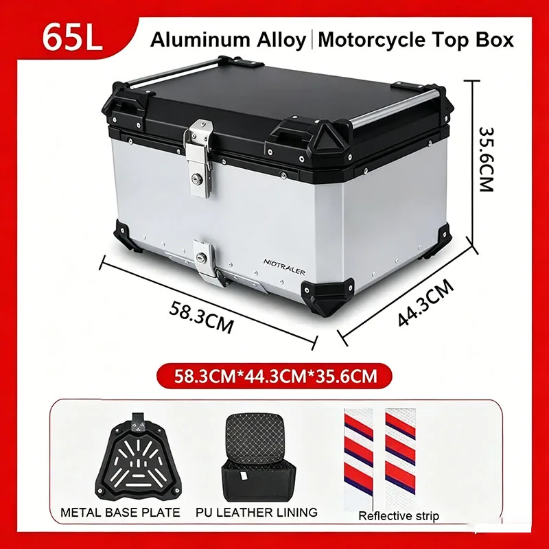 

55L/65L/80L/100L Aluminum Motorcycle Tail Box Universal Rear Luggage Trunk Fit for Honda Suzuki Kawasaki Yamaha BMW KTM Ducati