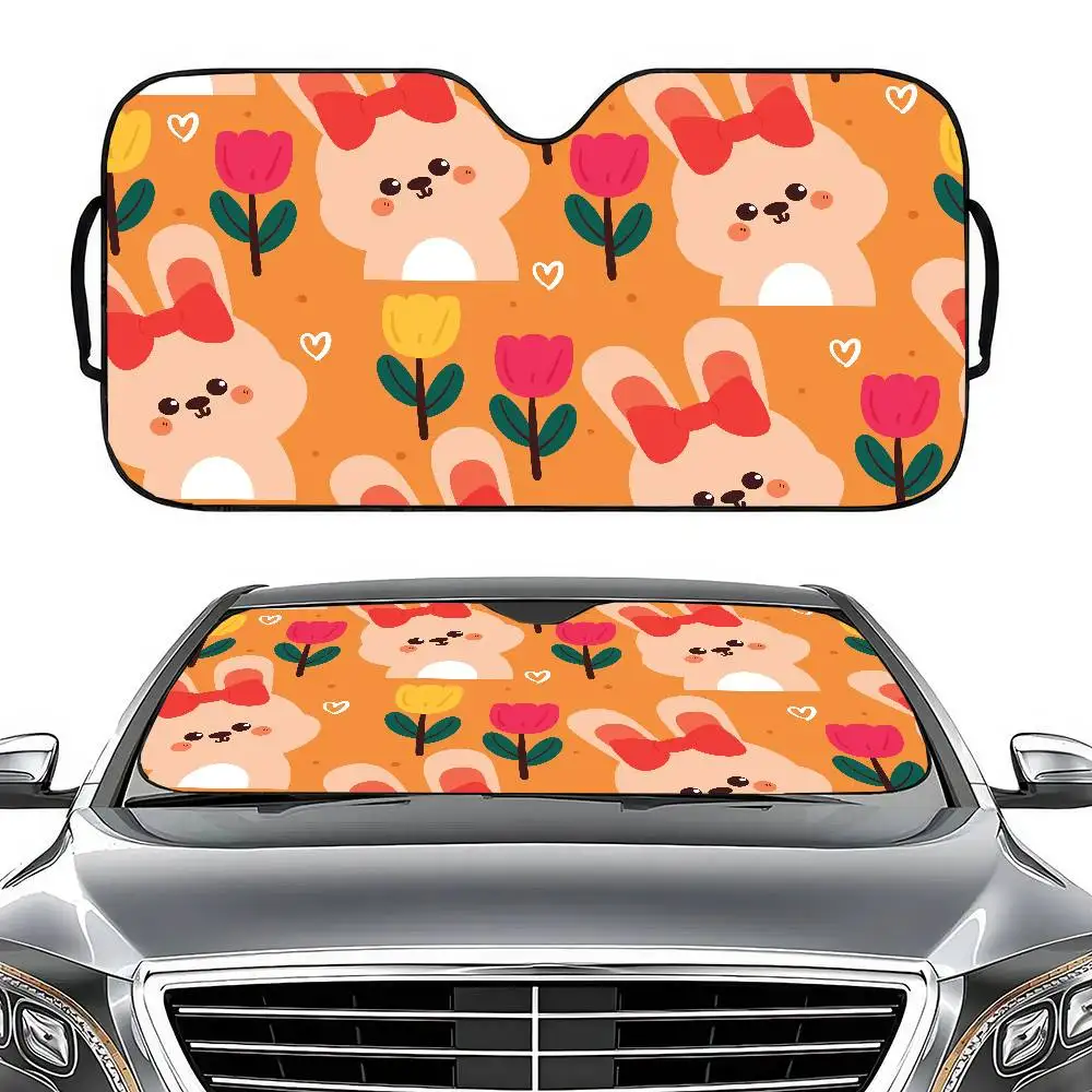 

Cartoon Animal Print Custom Anime Car Windshield Sunshade - Foldable Sun Blocker, Front Window Cover