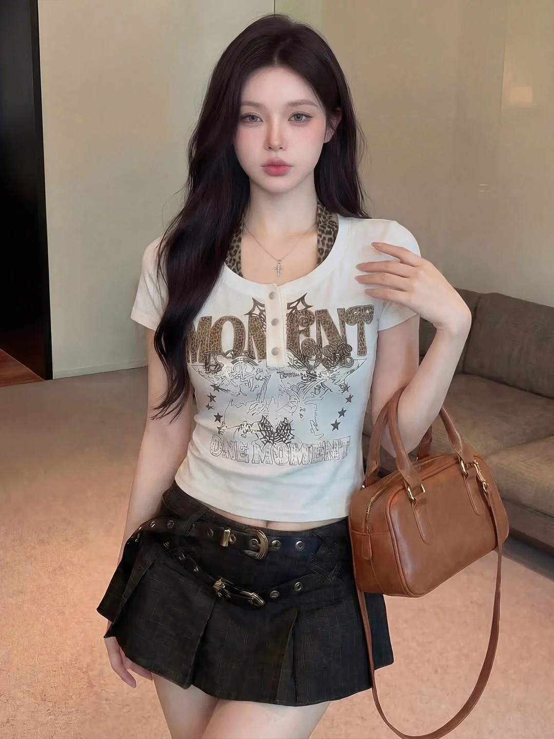 

Korean Style Short Sleeve T-Shirt Women's Half Collar Letter Print Skin-friendly Breathable Spring Autumn Fashionable Shirt I...