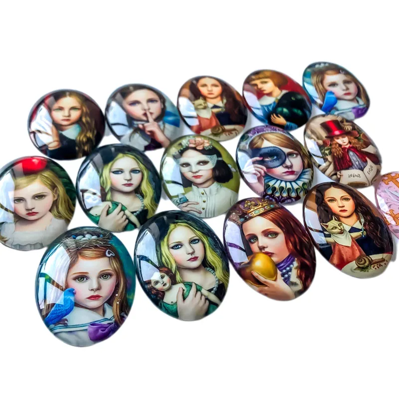 Oval Glass Cabochon Girls Pictures Mixed Pattern Flatback Fit Cameo Base Setting for Jewelry Making Embellishment Flatback