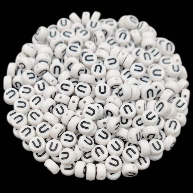 50pcs 7mm Loose Letter Beads For Jewelry Making Acrylic 26 Letter Black On White DIY Crafts Necklace Bracelet Pendant Wholesale