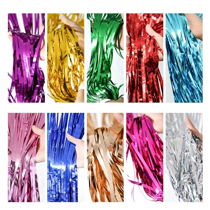 Rain silk curtain 1*2m rain silk color strip bright golden wedding stage background decoration arrangement tassel curtain birthd