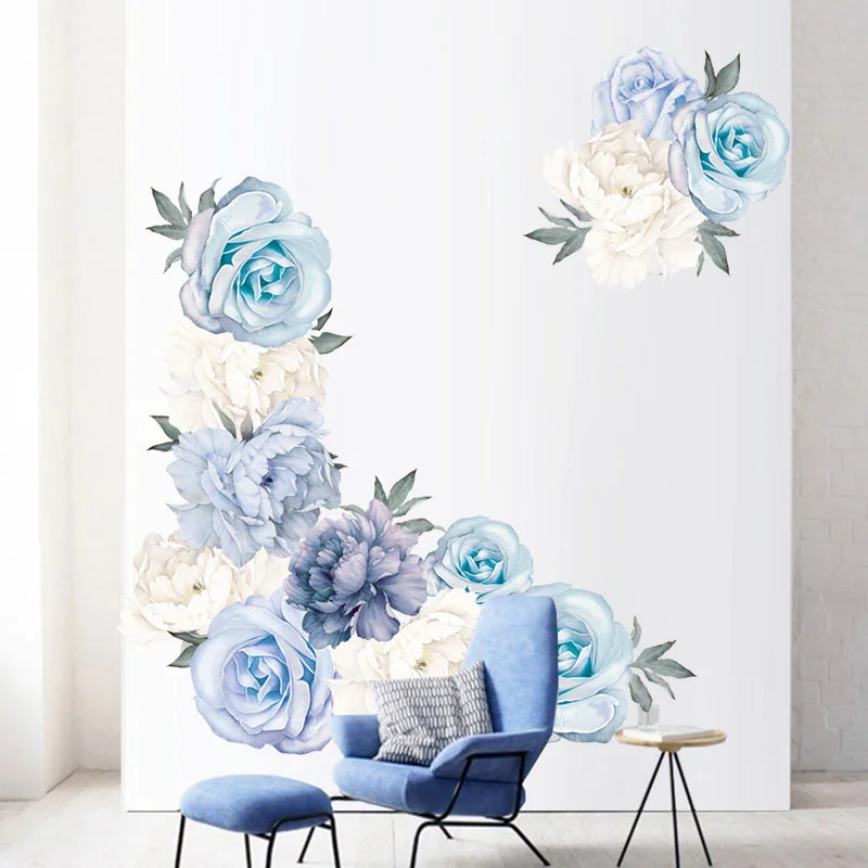 2pcs/Set 30x60cm Attachment Blue Individual Peony Flowers Wall Sticker Vinyl Decal DIY Room Art Murals Home Decorations