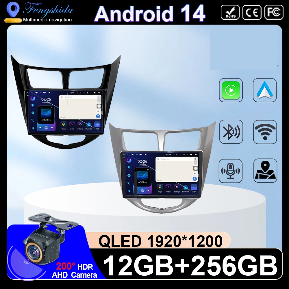 

Android14 For Hyundai Solaris Verna Accent 1 2010 - 2016Car Stereo Radio Multimedia Player GPS Navigation Head Unit Carplay Auto