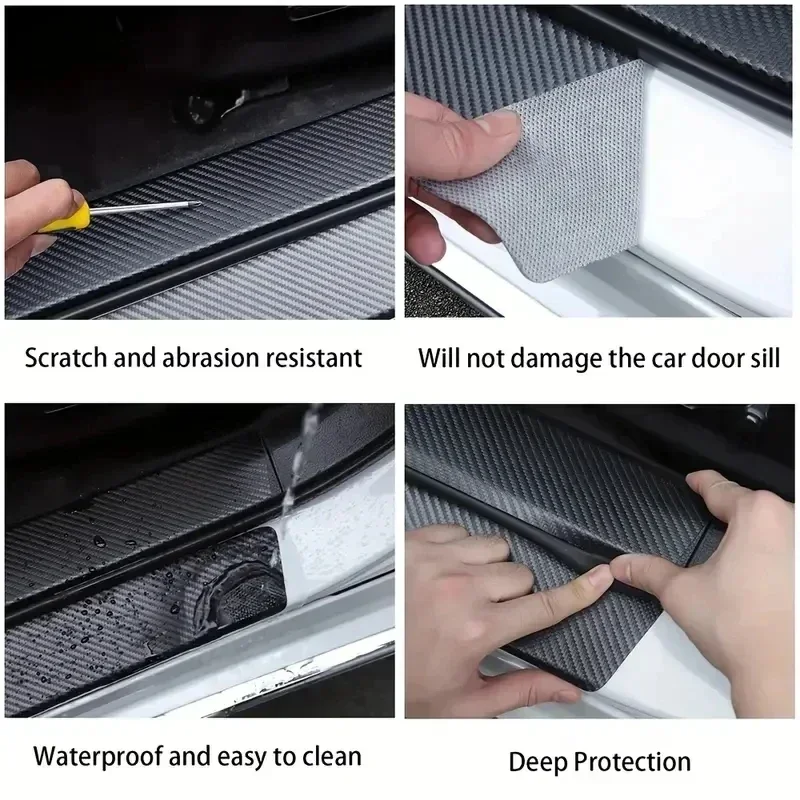 4/5PCS Car Door Sill Strip SPORT Styling Carbon Fibre Protective Strip Universal Anti-scratch and Anti-collision Door Decoration