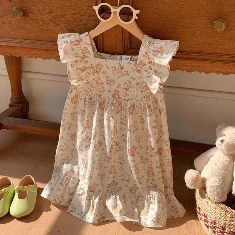 

baby dresses 2025 summer new girls' dress flower print flying sleeves small and medium-sized children's clothing skirt