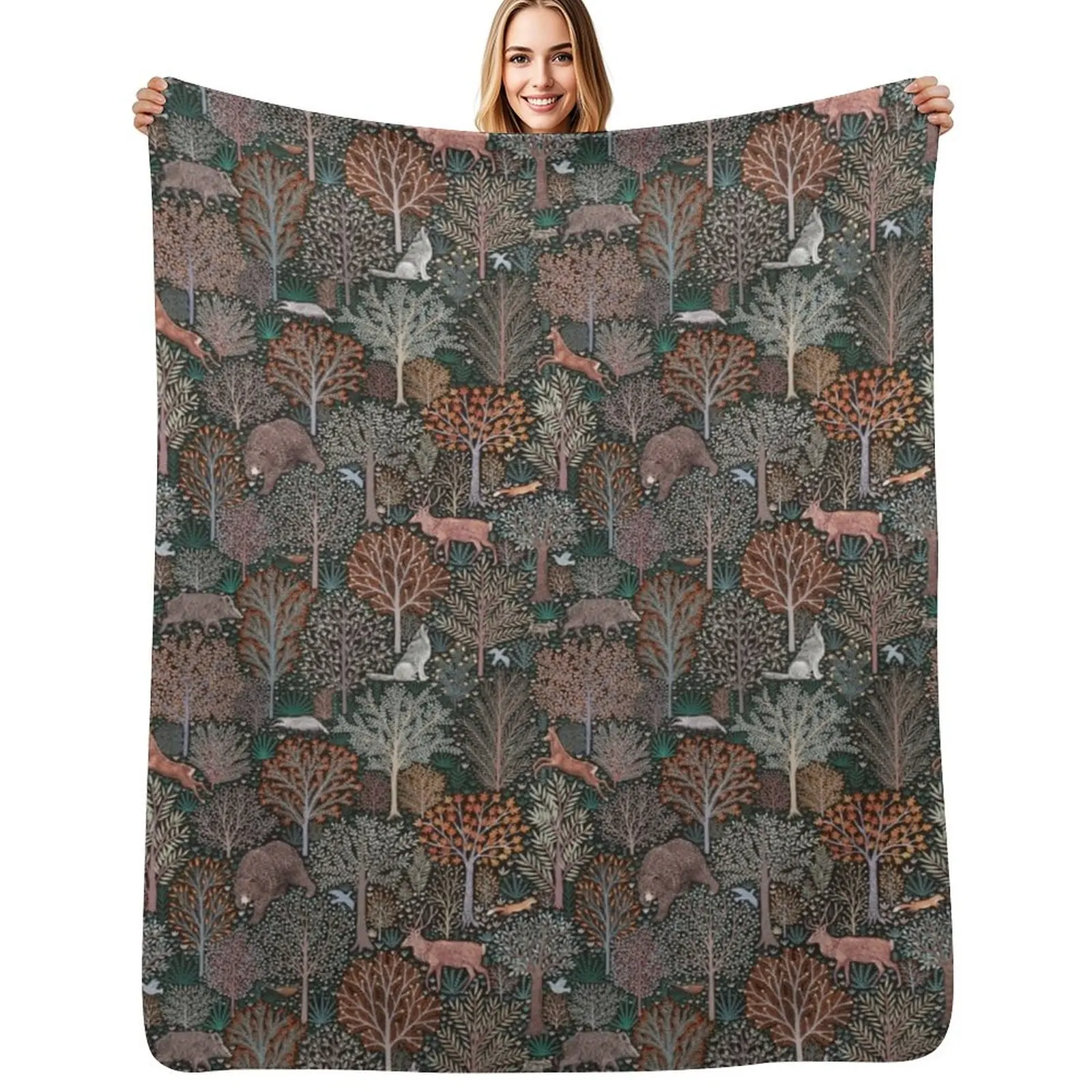 Forest animals - les animaux de la f?ret Throw Blanket Cozy Napping Blanket Gift for Mom Dad