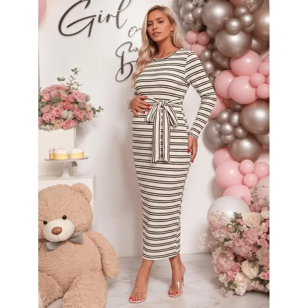 Pregnant women are suitable for photo dresses, long sleeves, party dresses, autumn and winter hip-wrapped comfortable dresses, maternity clothes.
