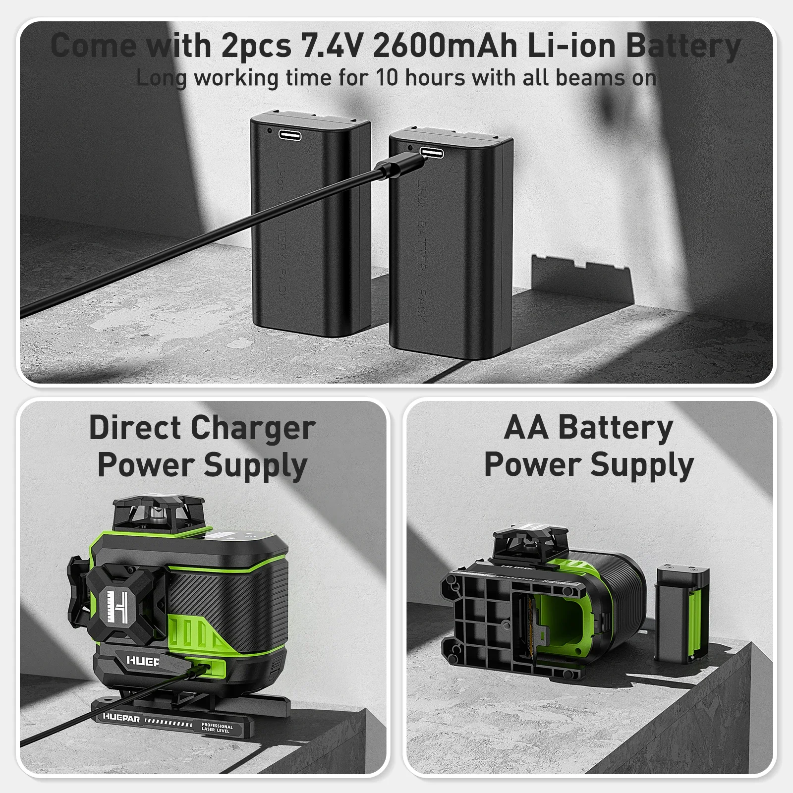 Huepar 4D 16 linee livello Laser a linee incrociate Z04CG schermo LCD Bluetooth e telecomando Osram Green Beam con 2x batterie agli ioni di litio