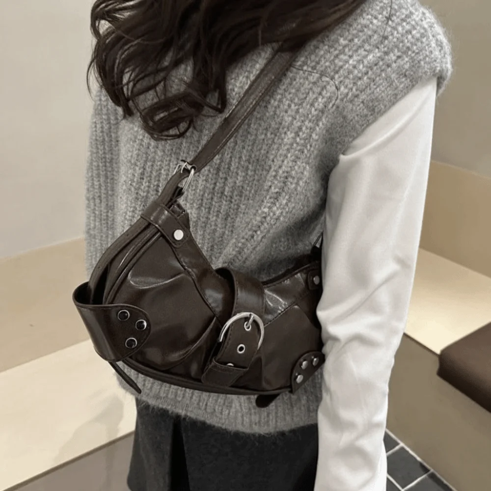 

Fashion Solid Color Buckle Underarm Bag Pleated Pu Leather Y2k Shoulder Bag Crossbody Bag Gothic Spicy Girl Handbag Women