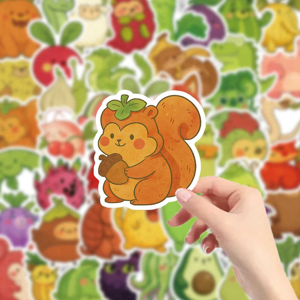 ชุดสติกเกอร์ธีมอาหารแปลกใหม่ 54 ชิ้น สติกเกอร์ลายผลไม้ ผัก และสัตว์น่ารักสำหรับตกแต่งแล็ปท็อป สมุดบันทึก และสมุดภาพ