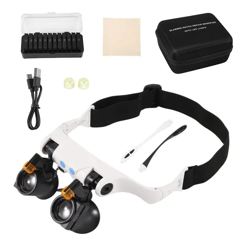 B-est 2 Set Magnifying Glasses With LED Light, Hands Free Magnifier With 14 Interchangeable Lenses 3X 4X 5X 6X 7X 10X 15X
