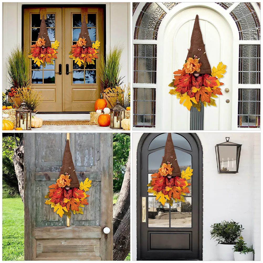 Deep Color Maple Leaf Door Pendant Thanksgiving Gnome Pendant Fall Harvest Autumn Hanging Garland Rustic Wall Decor Autumn Front