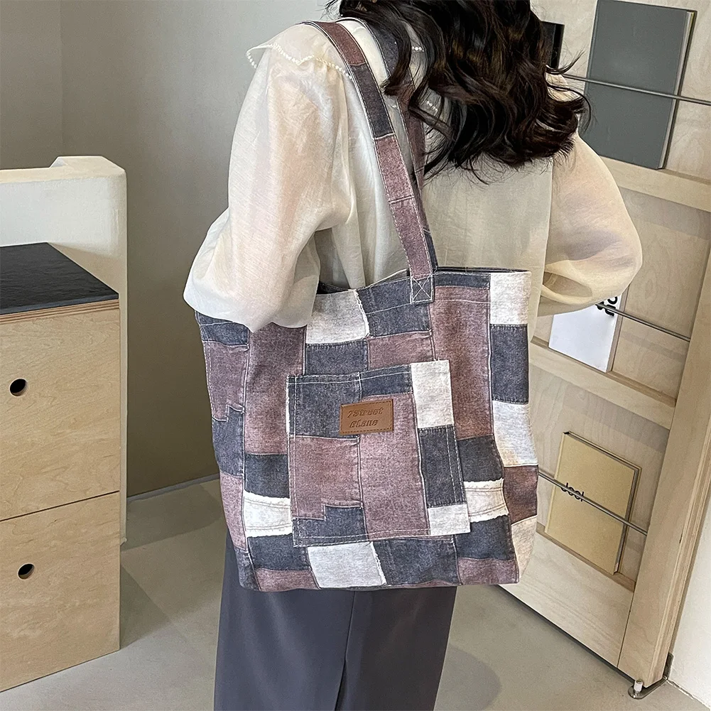 حقيبة كتف نسائية من الدنيم مع جيب داخلي وحقيبة يد كبيرة وحقيبة هوبو للعمل والتسوق والسفر