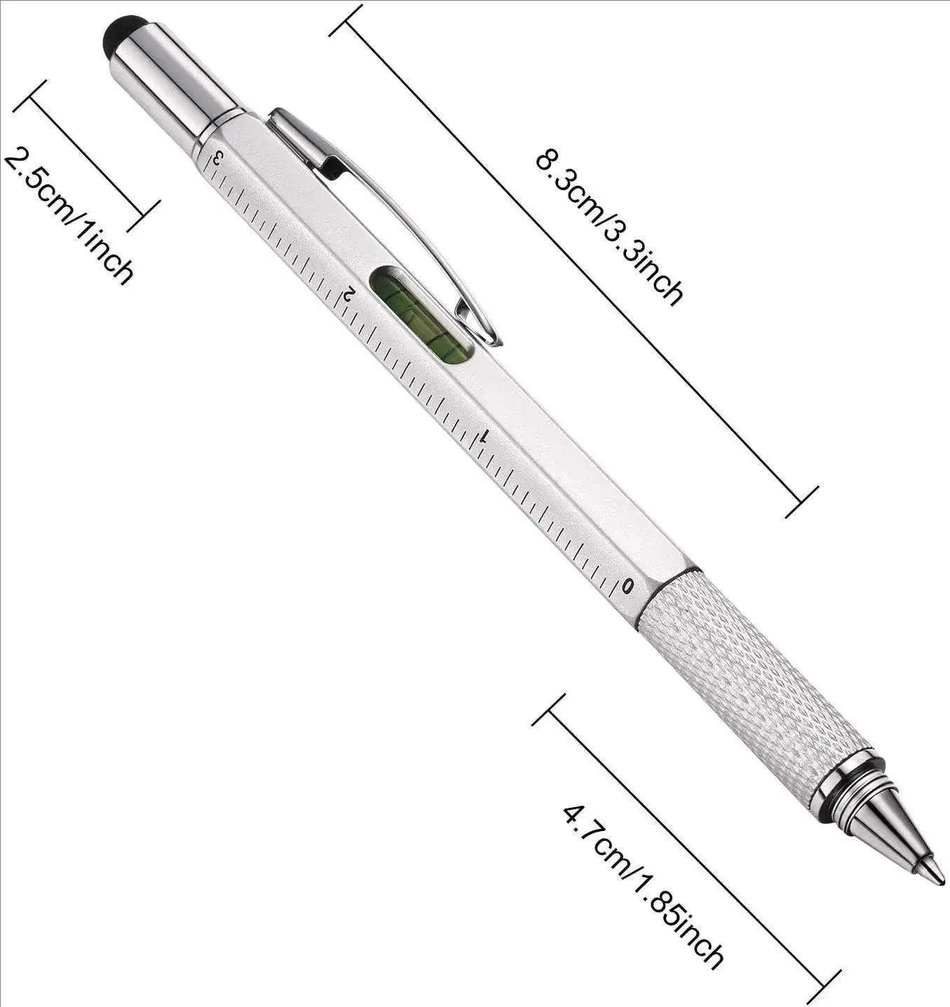 7 in 1 Multifunctional Pen Touch Screen Stylus Capacitive Pen with Screwdriver Ruler Levelgauge Refillable Ballpoint Pencil Tool