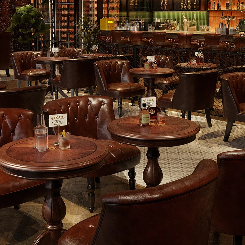 Retro Sofa Chair Tavern Single Old-fashioned Chair Music Bar Dining Table Leather Chair