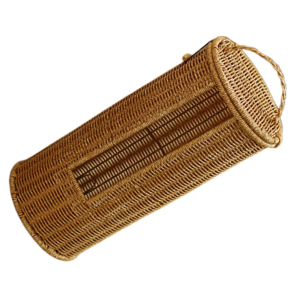 

Handwoven Faux Rattan Storage Basket With Lid Round Decorative Hamper Bathroom Living Room Hotel Use Plastic Organizing