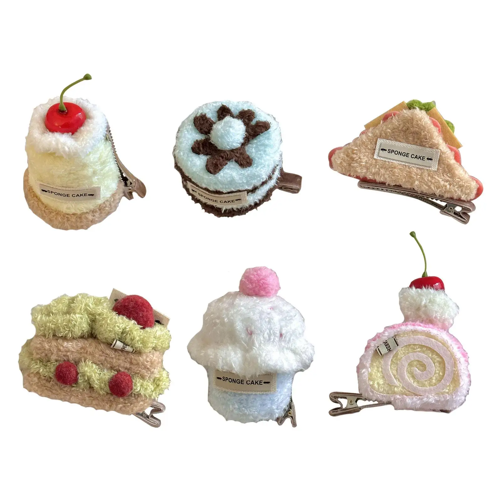 Cute Hair Clip Cake Shape Creative Hair Accessories Decorative Ornament Plush Dessert Clip Hair Barrettes for Party Women Girls