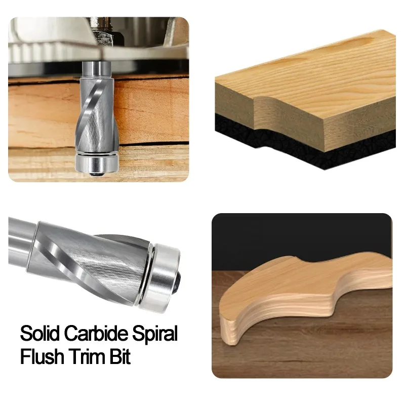 1/2" Shank Solid Carbide Upcut Flush Trim Router Bits End Bearing for Wood Template Pattern Trimming Two Flute -