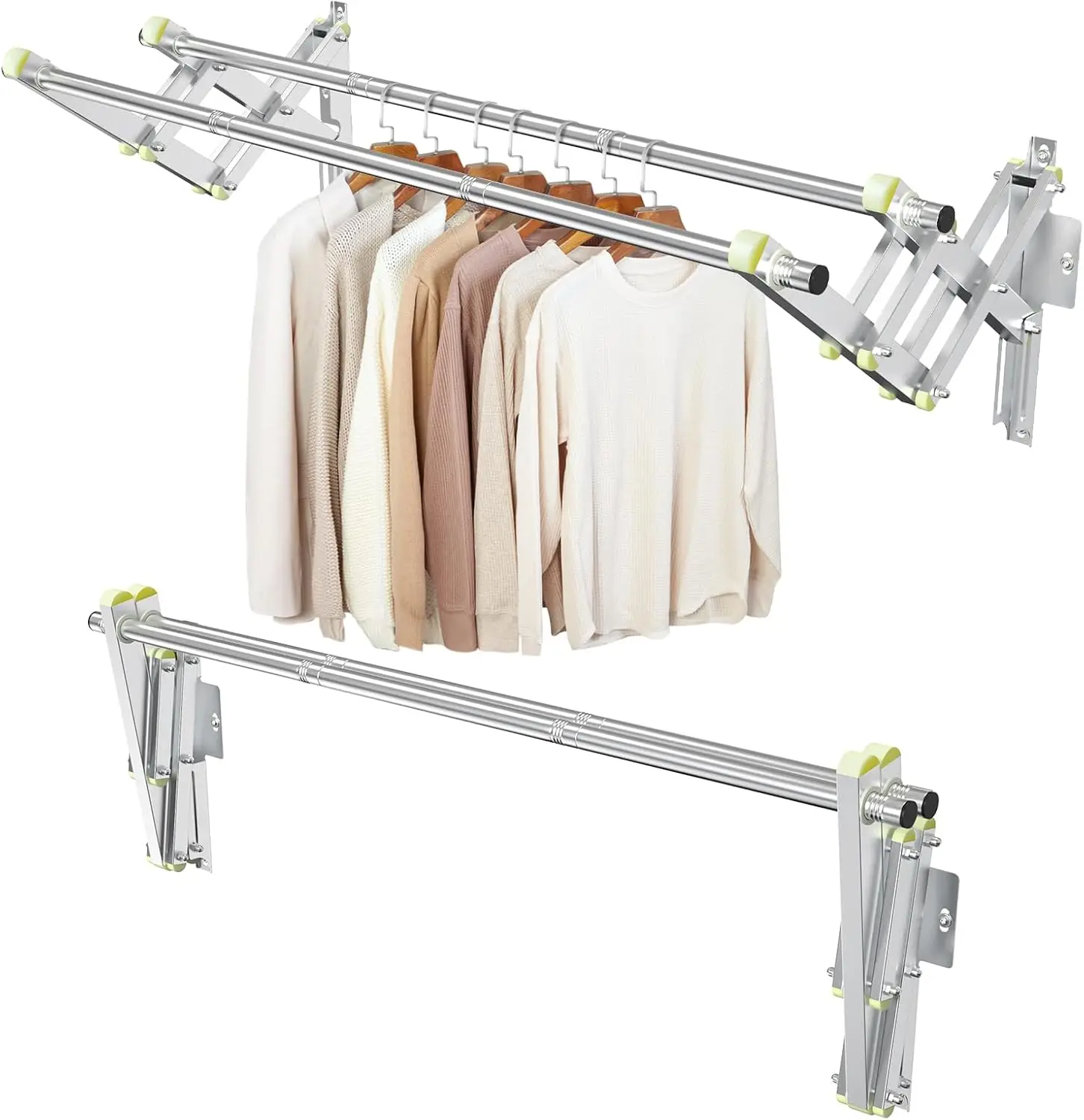 

Складная настенная вешалка для одежды — двойная, с двумя штангами по 44 дюйма и 2 основаниями, из нержавеющей стали, сверхпрочная, многофункциональная, для экономии пространства