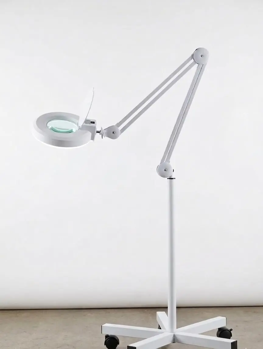 

71" LED Magnifying Lamp with Stand and Wheels, 10X Glass Lens, Adjustable Arm for Reading, Crafts, Salon