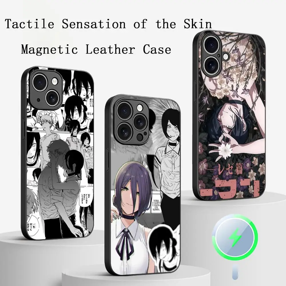 Reze Chainsaw anime girl modello nella custodia per telefono per iPhone 16 15 14 13 12 11 Plus Pro Max pelle di pecora Magsafe di lusso di fascia alta