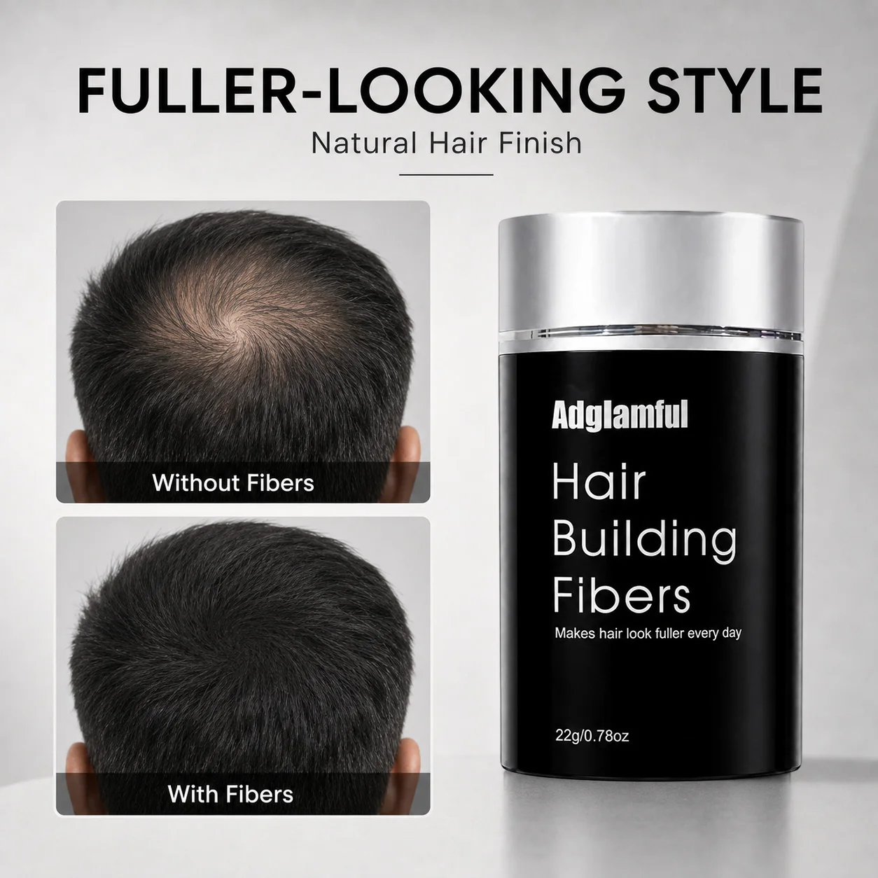 Adglamful Fiber Powder 22g: Hair Building Fibers for Fuller Hair, Ideal for Men and Women