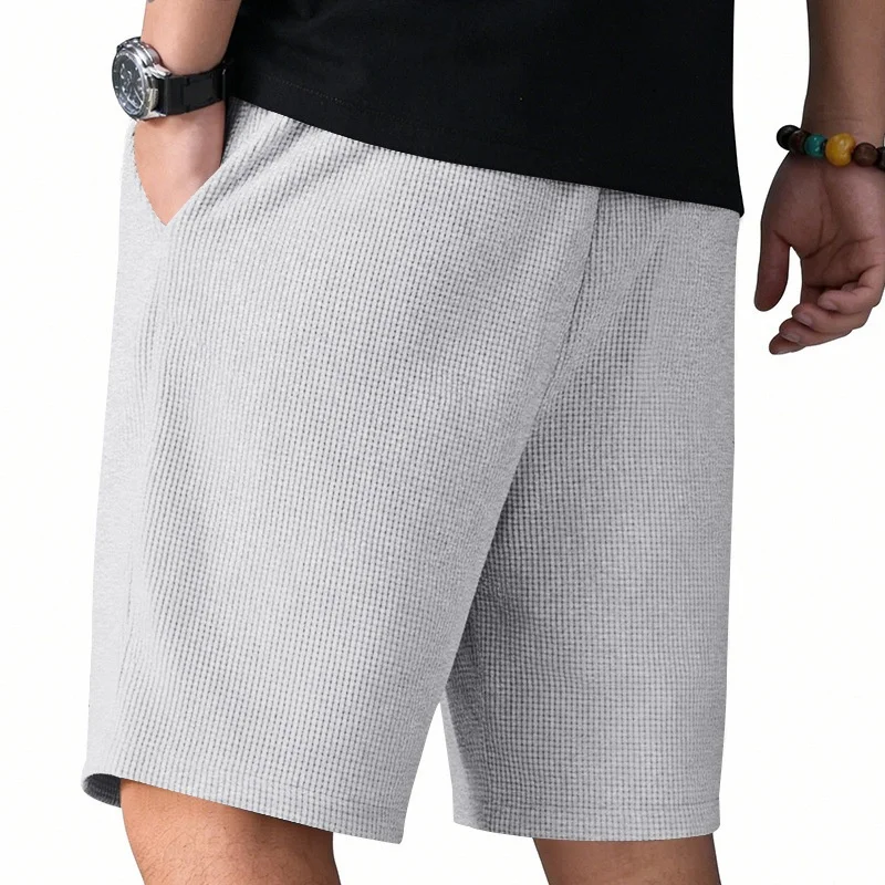 Men Waffle Texture Breathable Fitness Running Shorts Elastic Drawstring Loose Five Point Sport Shorts Training Summer gym shorts