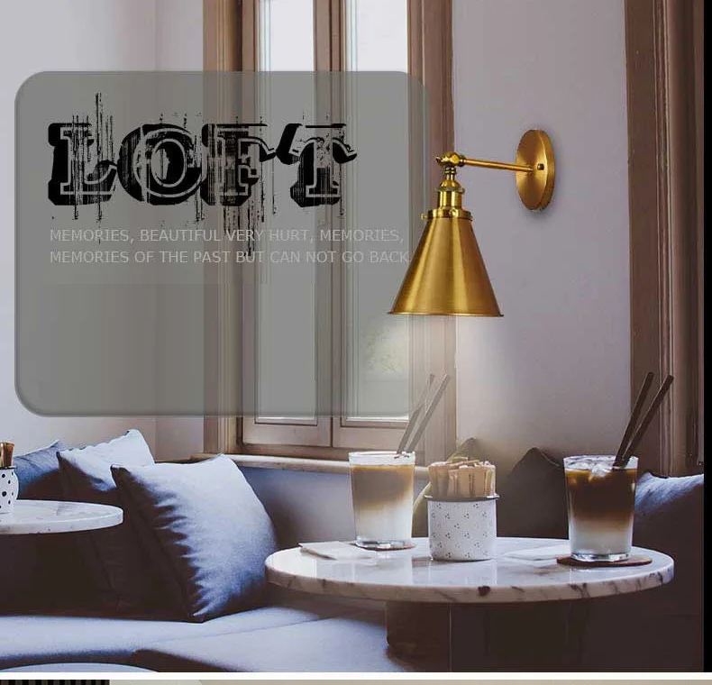 

American Vintage Copper Gold Wall Light Iron Industrial Style Aisle DiningRoom Adjustable Fold Lamp Body Wall Decor E27 Lighting