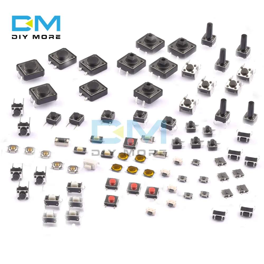 125pcs/lot 25 Types Small Key Switchs Tactile Push Button Kit Touch Component Package Tact Micro Switch 4.5x4.5 6x6 12x12