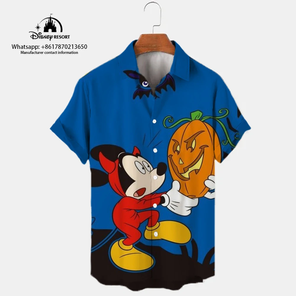 Street Fashion Comfortabele Y 2K Stijl Heren Shirt 2024 Halloween Nieuwe Mickey 3d Cartoon Korte Mouwen Shirt Casual Comfortabele Shi