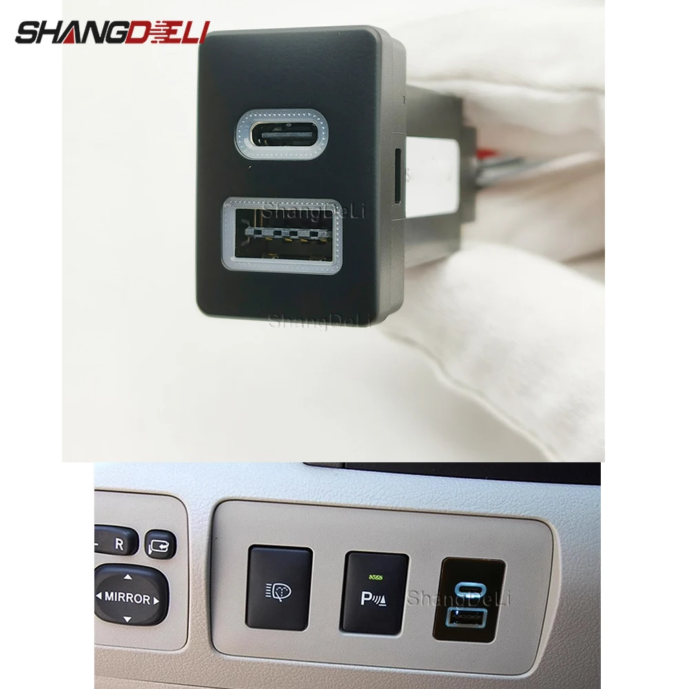 Carro USB PD Carga Rápida Telefone Adaptador de Carregamento, Botão de saída para Mitsubishi, Outlander, Eclipse Cruz, L200, Triton, QC3.0