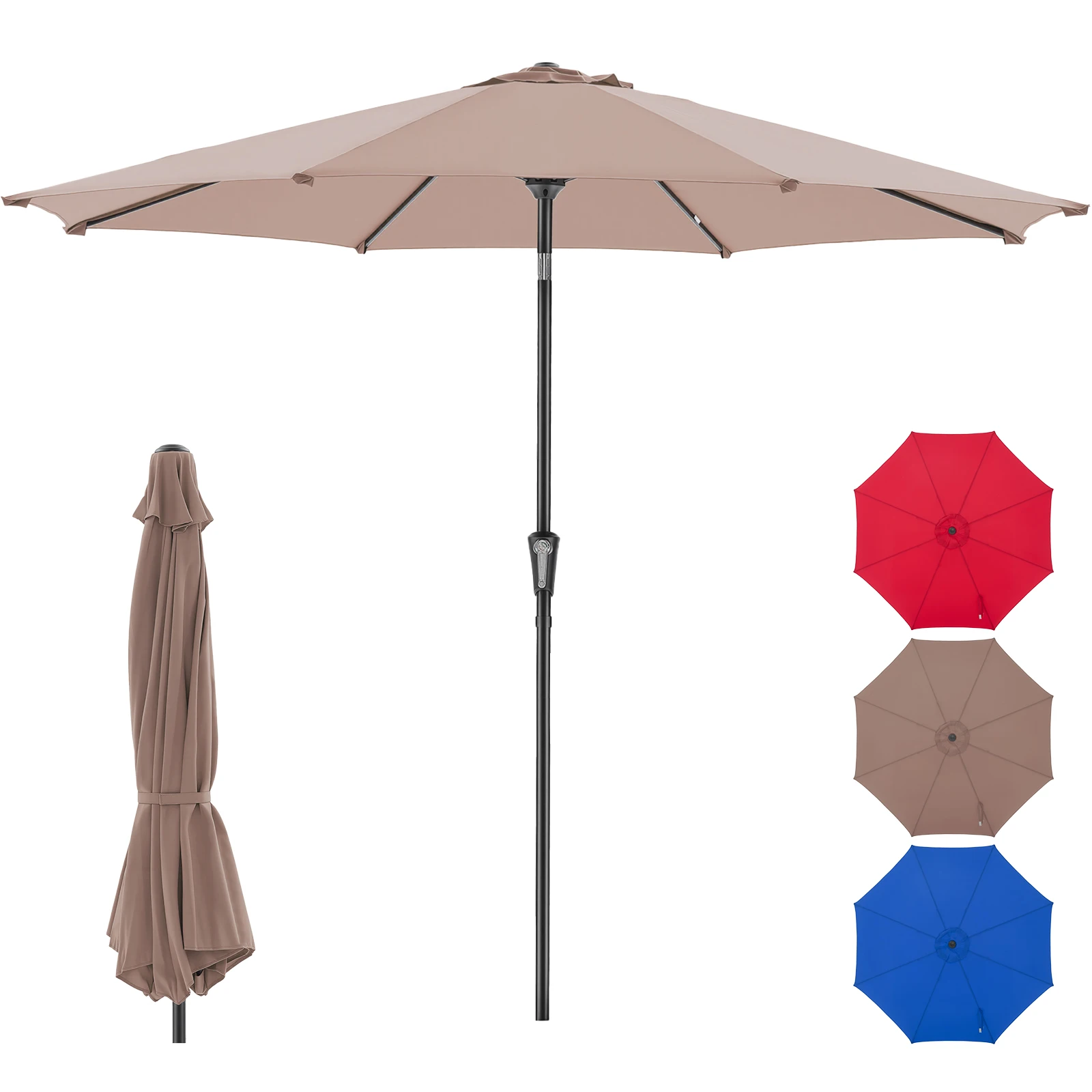 

Зонт для патио JHK 9 футов с механизмом наклона и ручкой-кривошипом, 8 прочных спиц, водонепроницаемый, для улицы, бассейна, пляжа