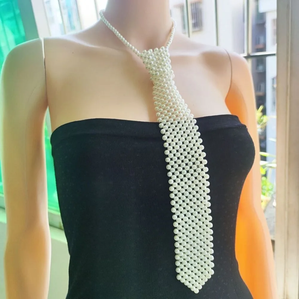 

Fashion Elegant Shirt Tie Weaving Beaded Collar Women Necktie Night Club Female Neckwear Apparel Accessories