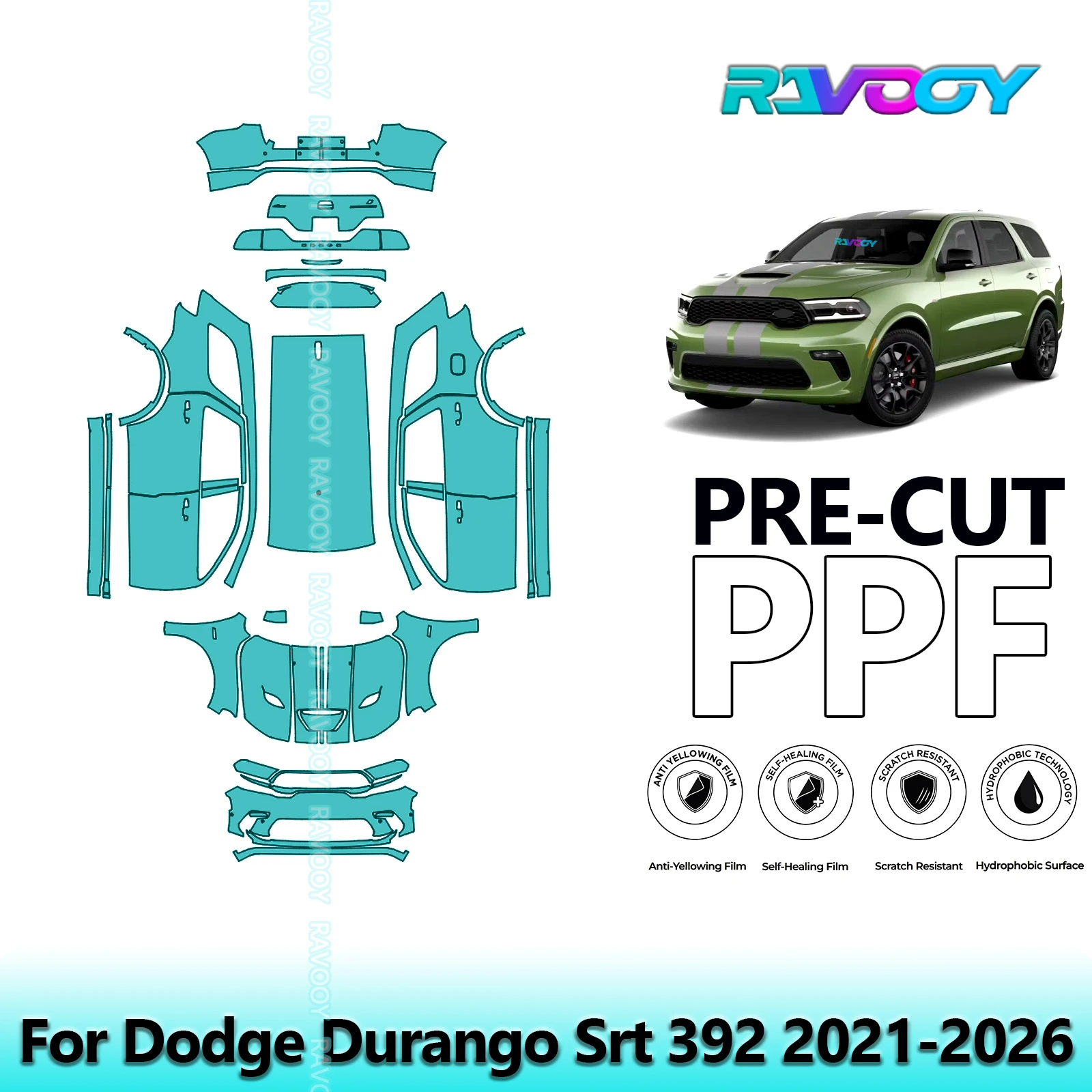 

Автомобильная предварительно вырезанная защитная пленка для краски, полная автомобильная защита от царапин, внешний ТПУ PPF для Dodge Durango Srt 392 2021-2026