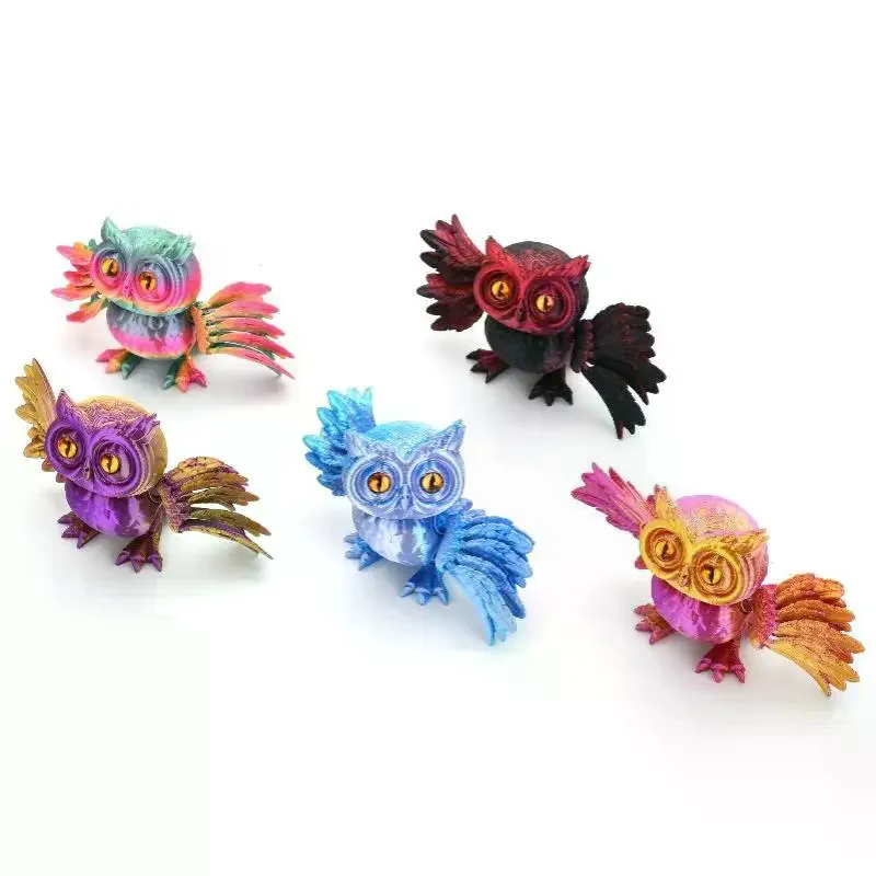 Cute 3D Printed Owl Realistic Multi-joint Movable Owl Figures Home Office Desk Decoration Gifts Toy For Children Boys Girls