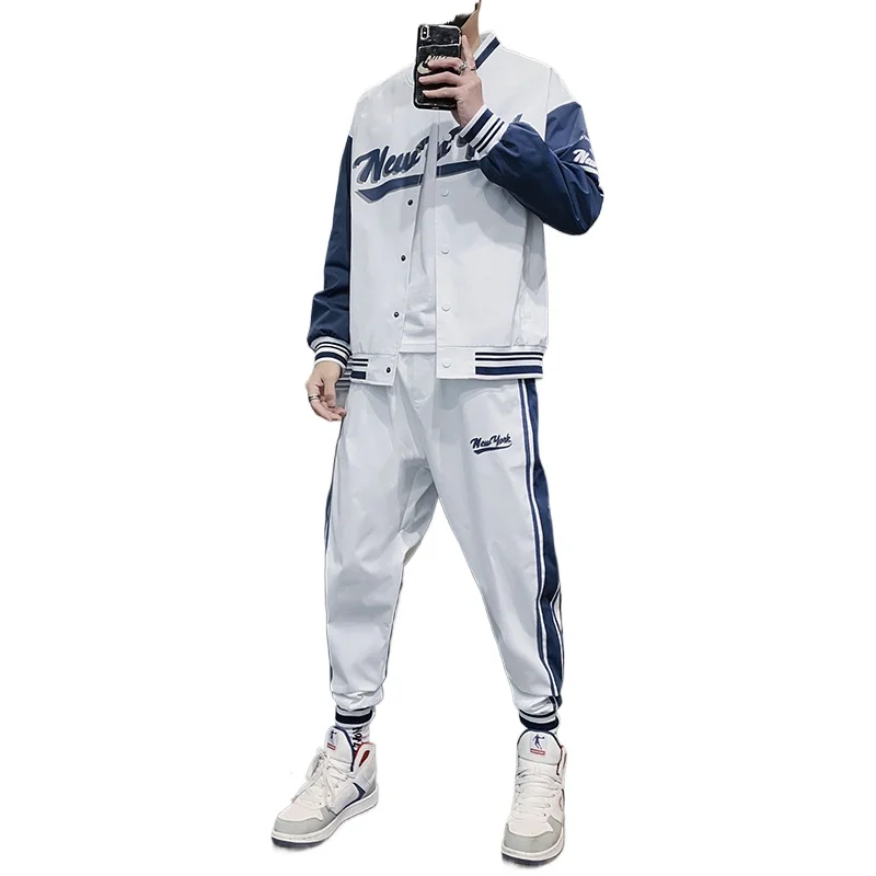 Autumn Men 2 Piece Sets Patchwork Tracksuits Sportswear Mens Zipper Jacket + Pant Tracksuit Male Sweatshirt Casual Suit Set