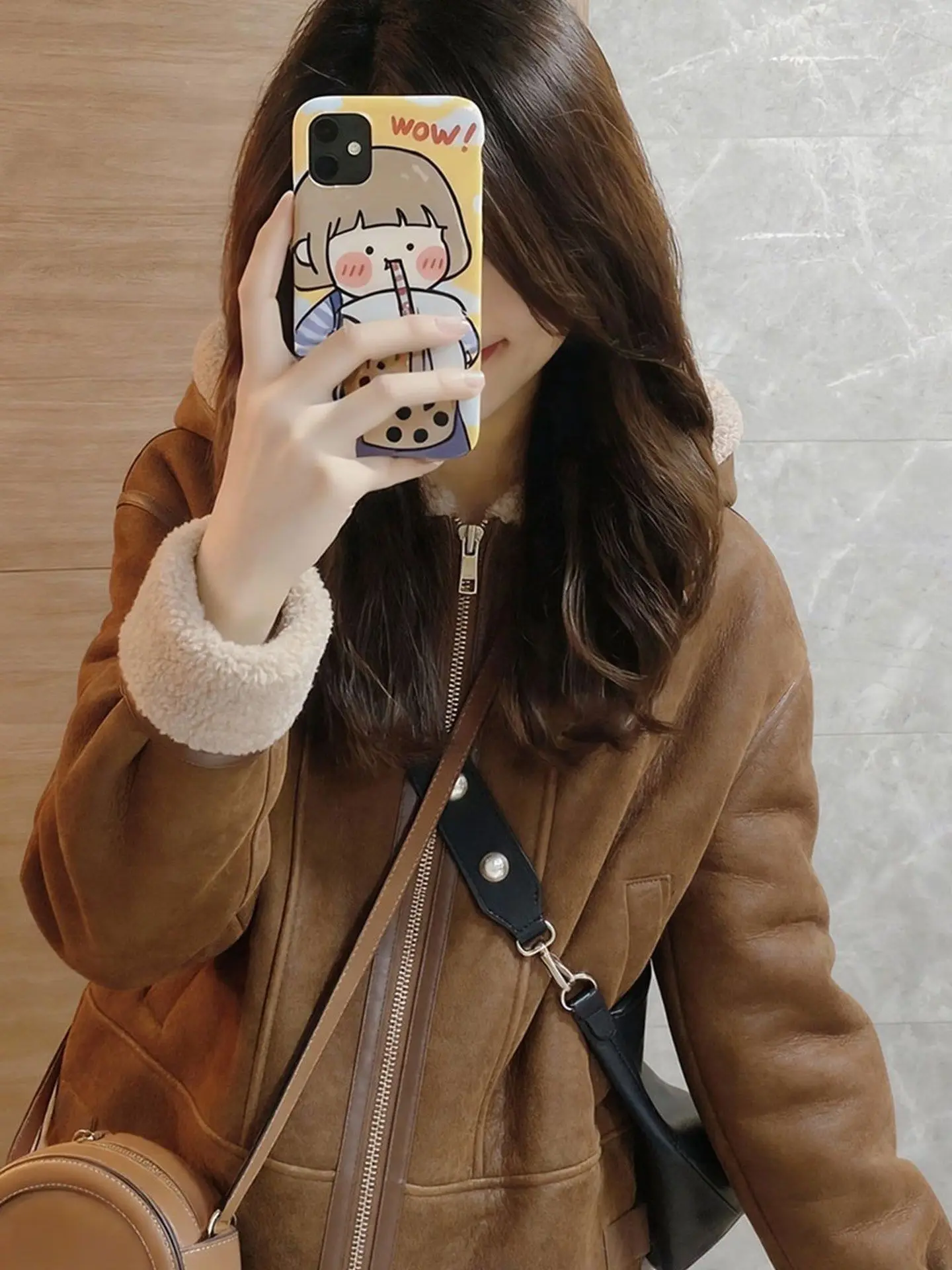 

Ретро пригородная куртка из меха ягненка на молнии, свободный универсальный модный топ на осень-зиму, Новое поступление, женская одежда