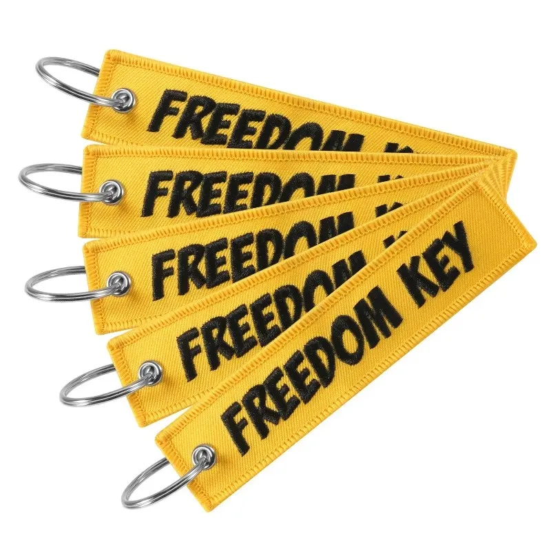 5PCS Freedom Yellow Key Chains For Cars Red Embroidery Key Ring Chain For Aviation Gifts Fashion Motorcycle Keychain Jewelry