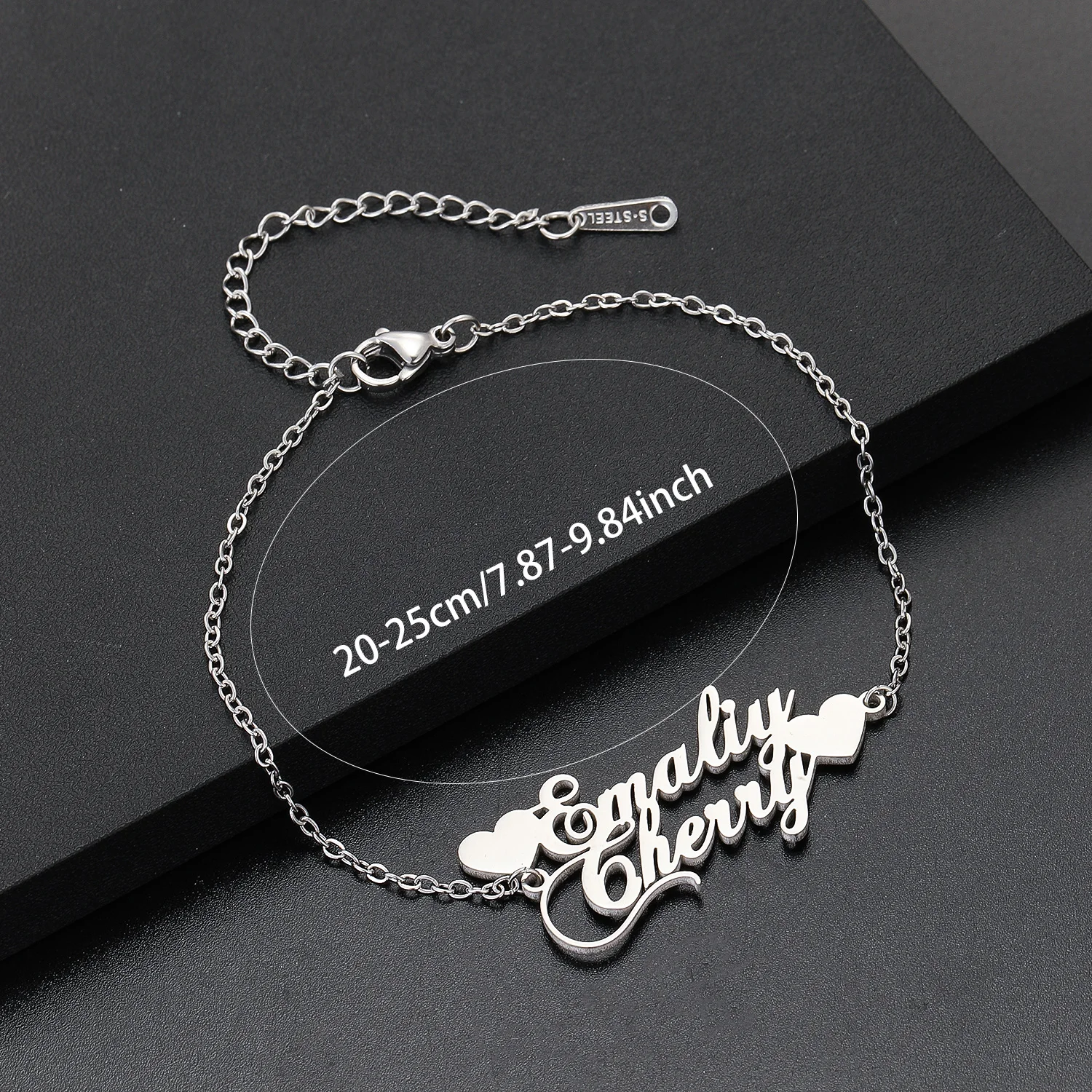 Stainless Steel Customized Love Heart Two Name Bracelet Women Personalized Letter Trendy Couple Bracelets Jewelry Boyfriend Gift