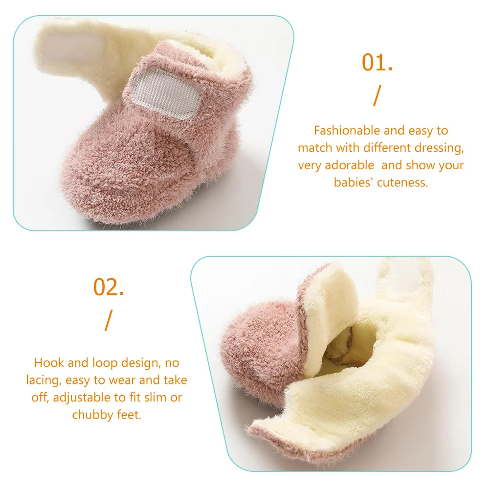 

2 Pairs Baby Walking Toddler Non-Slip Soft Sole Pink Breathable Warm Booties Adjustable Hook Loop for for Toddlers