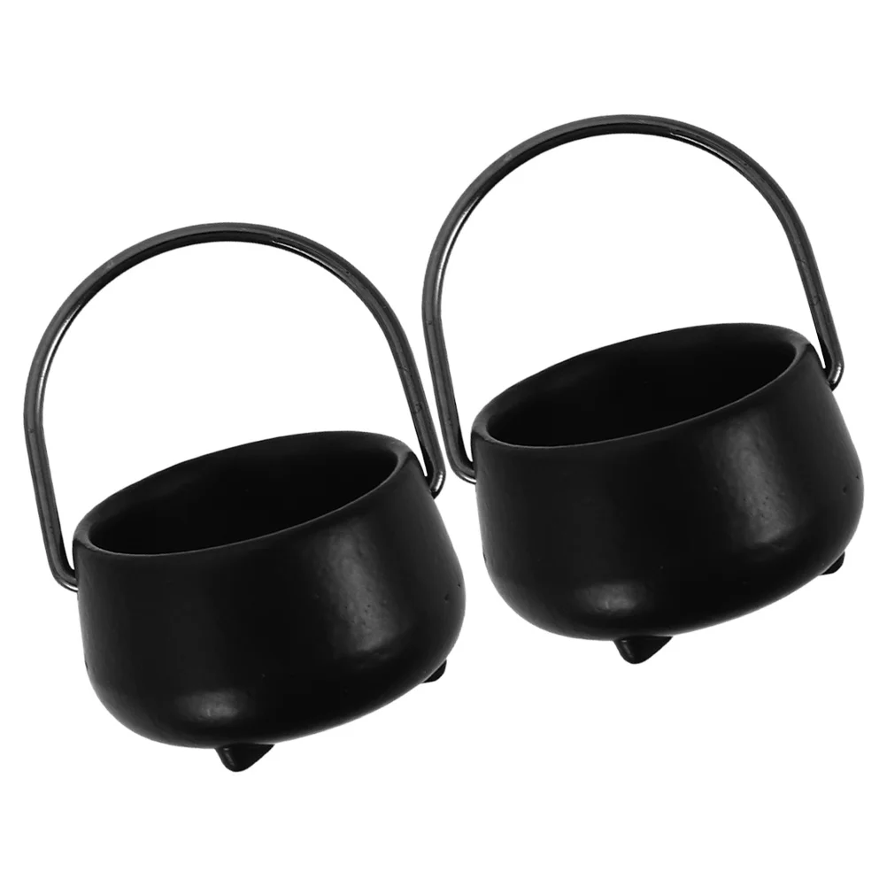 

2Pcs Black Cauldron Miniature Halloween Dollhouse Accessories Tiny Pot for Micro Landscape Decorations Outdoor Campfire Setup