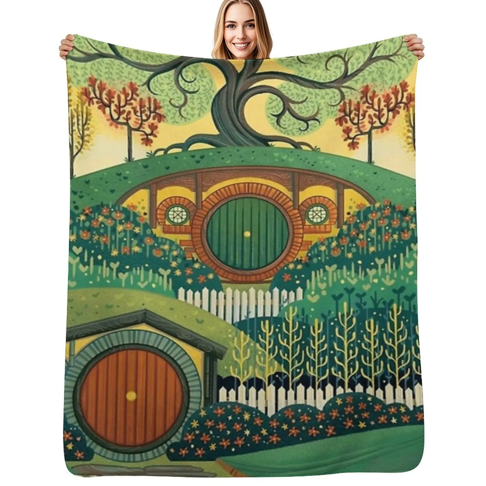 Visit the Shine - Hobbiton Throw Blanket Furry Heavy Luxury Designer for babies valentine gift ideas blankets ands Blankets