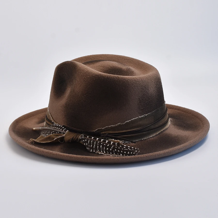 Fashionable Retro Original Design Imitation Wool Felt Fedoras Hat Men Roll Brim Panama Trilby Hats Gentleman Party Dress Cap