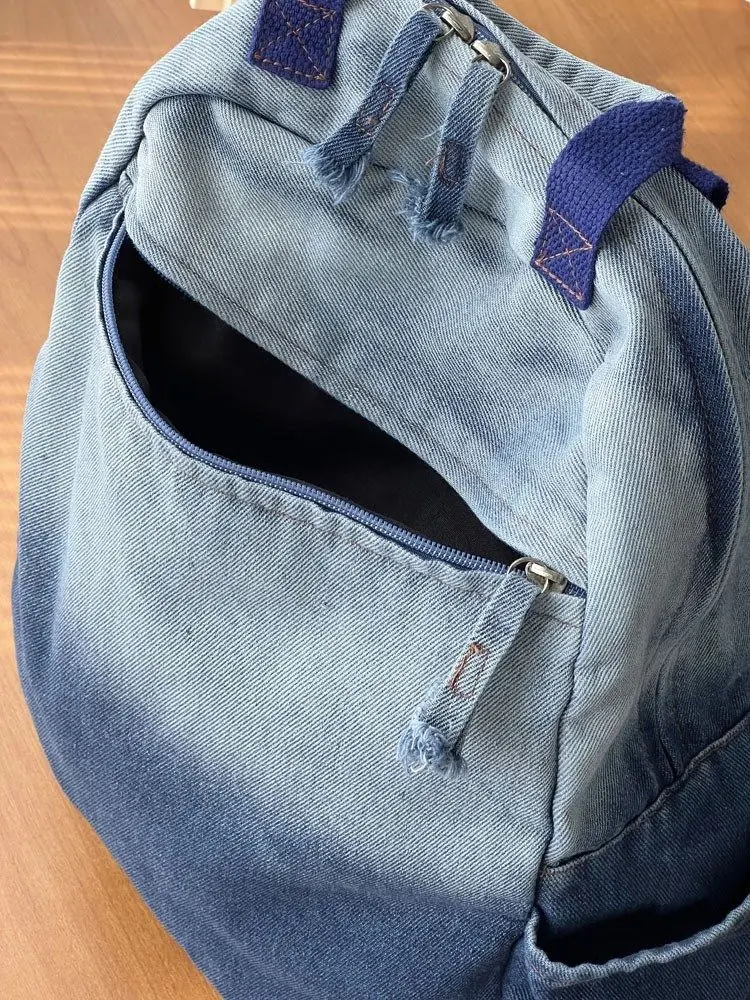 Miyagawa New Niche Korean Version Gradient Washed Denim Backpack Wszechstronne, przenośne plecaki studenckie na co dzień