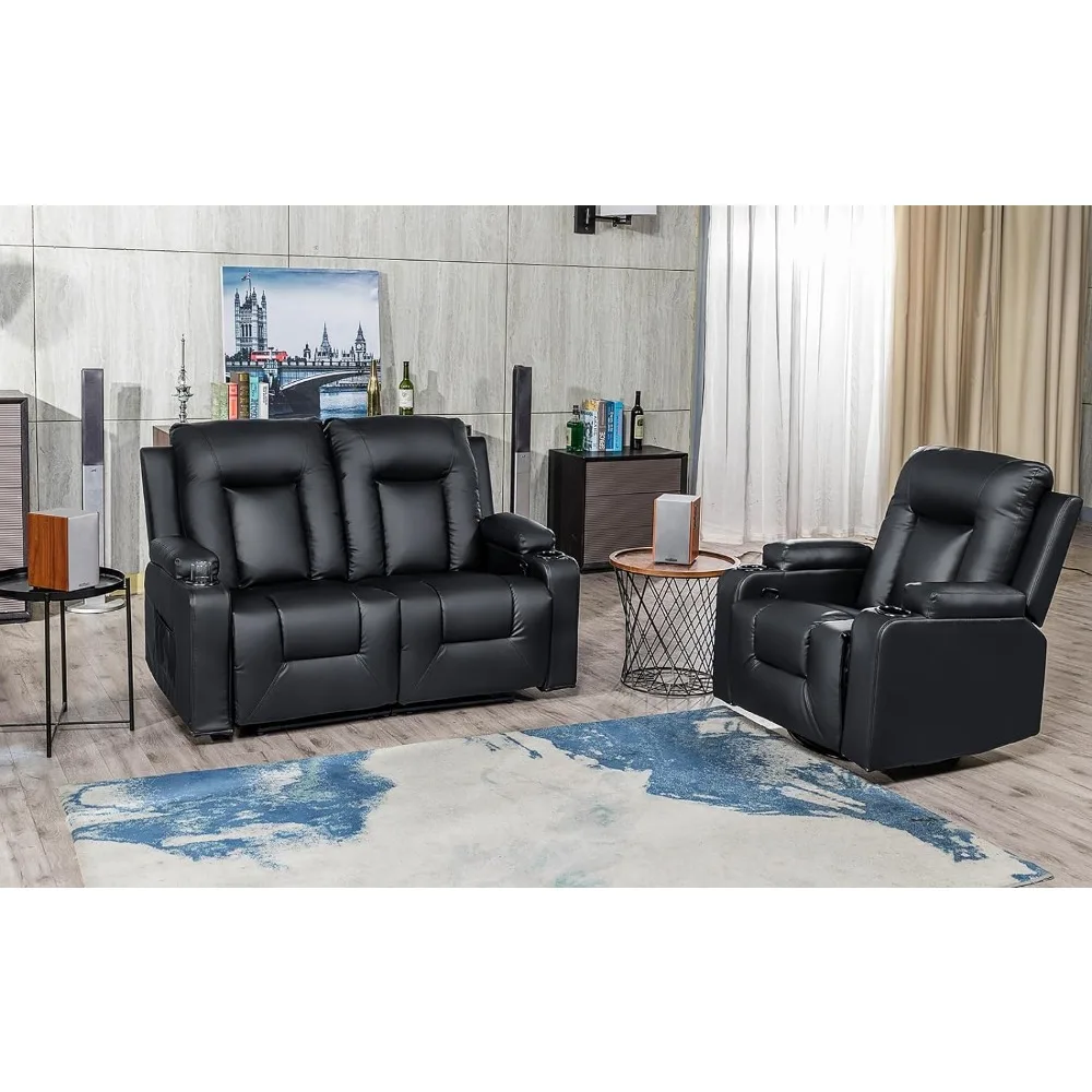 

Sofa Recline Chair Set，Furniture Bonded Leather Recliner Set Living Room Set, lends itself toliving room