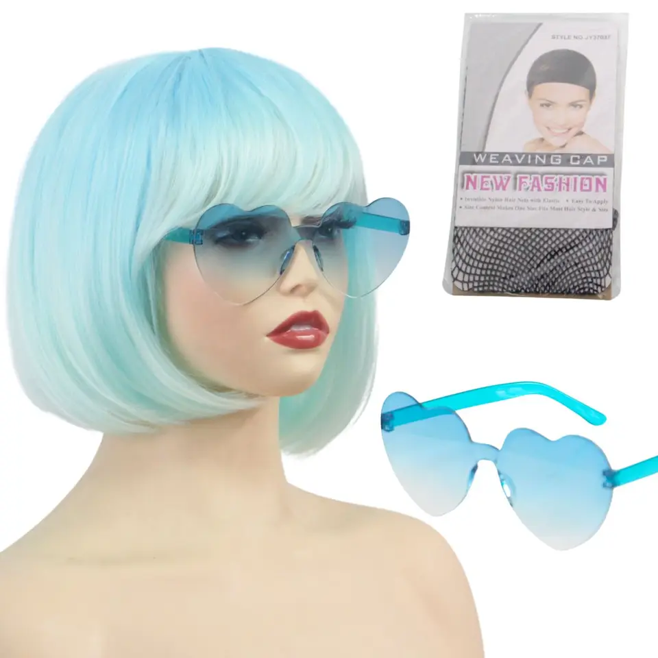 Peluca sintética con ondas de color degradado para mujer con flequillo, para fiestas de anime, Cosplay y cumpleaños, accesorio de cabello largo elegante 6