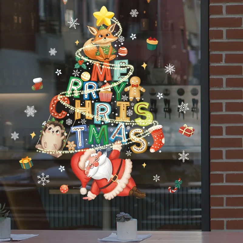 

Letter Merry Christmas Tree Window Stickers Glass Wall Decor Christma Wall Stickers Noel Santa Claus Sticker Happy New Year 2025