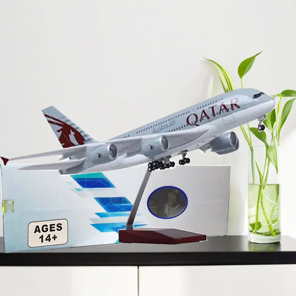 

Collection Display 1/160 scale cast A380 Qatar Airways Resin aircraft with Light and Wheels Air collection fans gift decorations